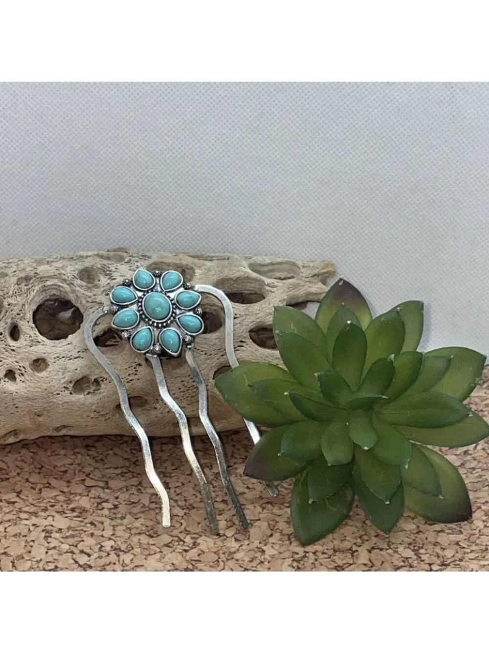 WESTERN Blue TURQUOISE HAIR PIN Clip Silver Southwest Comb Barrette Fall cowgirl